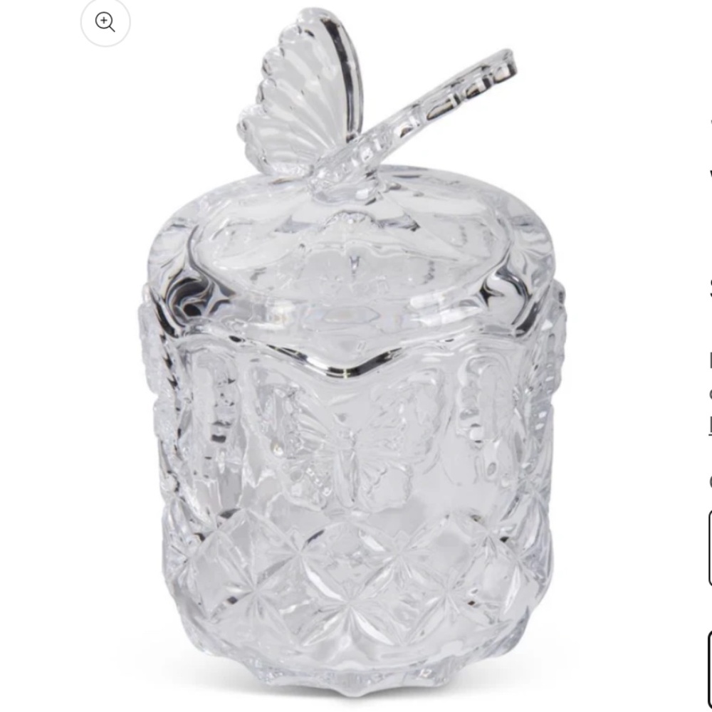 Glass Lidded Jar W/Butterfly Topper